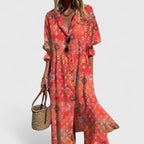 Vestido Maxi Feminino Boho Estampado Meia Manga