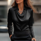 Kestrel | Blusa Cetim Feminina Manga Longa Decote Cascata