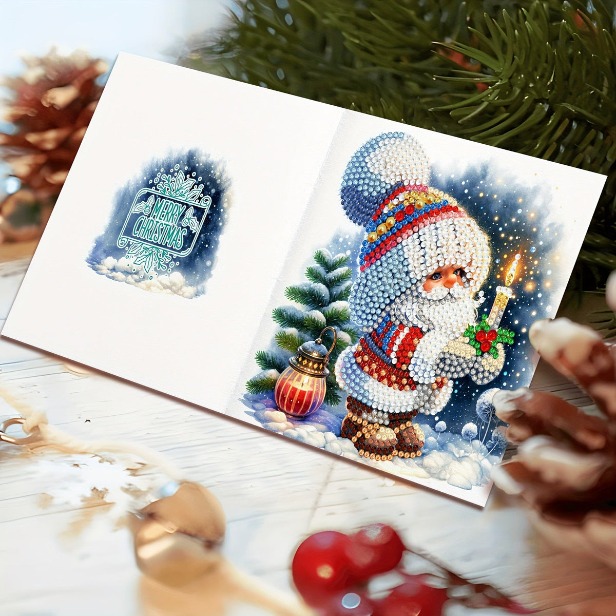 Linnea | Cartões de Natal DIY Diamond Painting | 12 Peças, Tema Pai Natal | Feitos à Mão