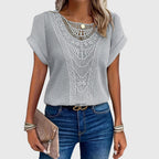 Nova | Blusa Feminina Meia Malha Rendada Decote Redondo