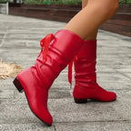Zinnia | Botins Femininos Salto Bloco Biqueira Redonda Cadarço