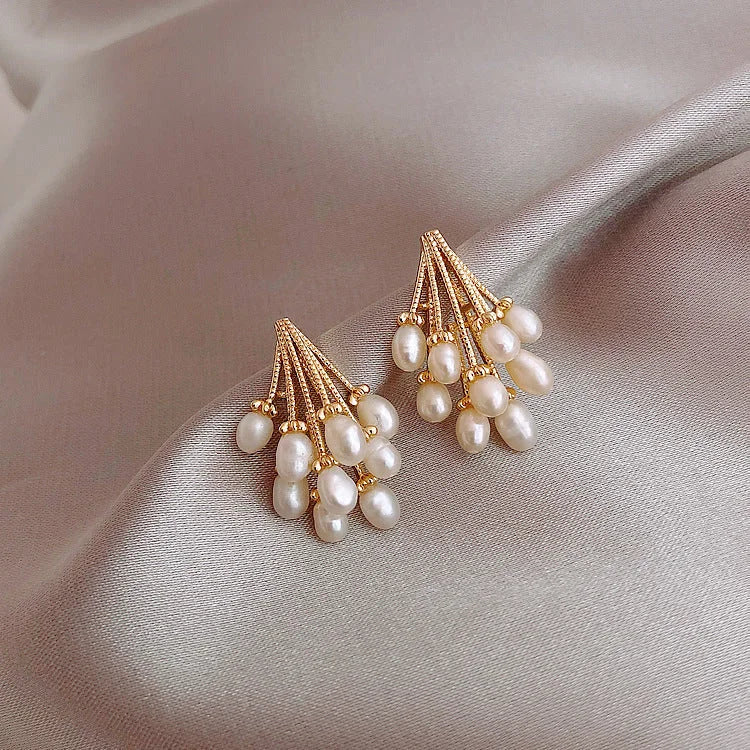 Brincos de Pérola com Franjas | Prata 925 Banhada a Ouro 18K | Delphine