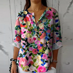 Lyra | Blusa Floral Feminina Manga 3/4 com Botões