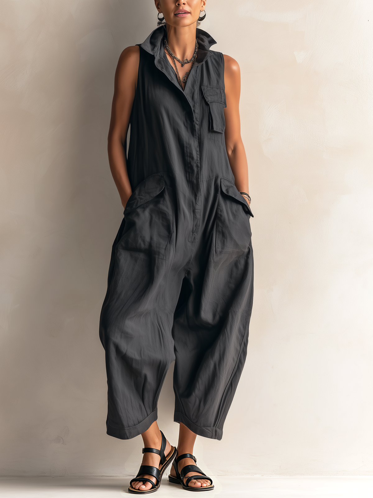 Ottoline | Macacão Feminino Wide Leg Bolsos