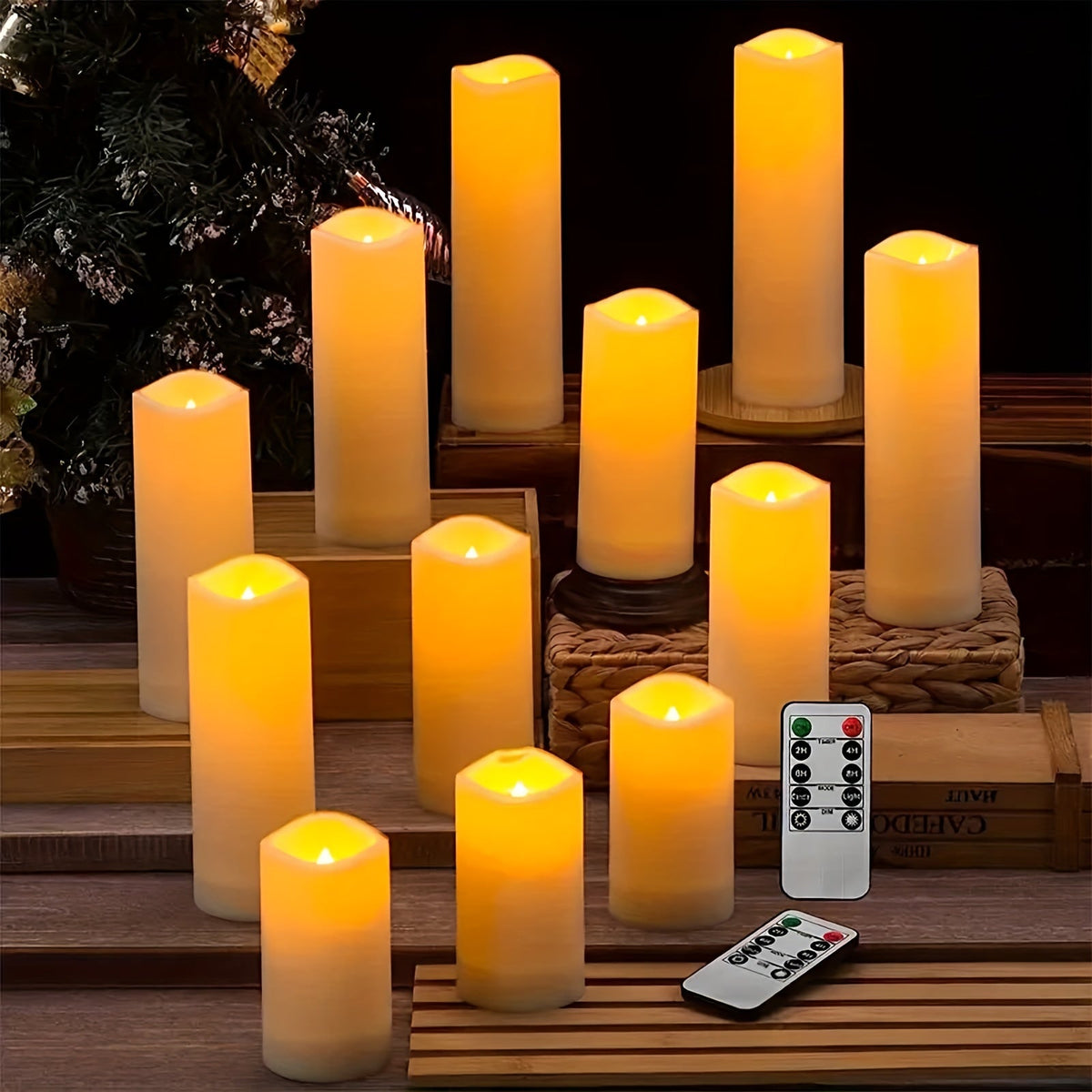 Valentina | Velas LED sem Chama | 12 Unidades, Impermeáveis, com Timer e Telecomando | Cor Marfim