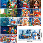 Linnea | Kit de Pintura Diamante DIY | 12 Cartões de Natal e Aniversário | Boneco de Neve e Rena