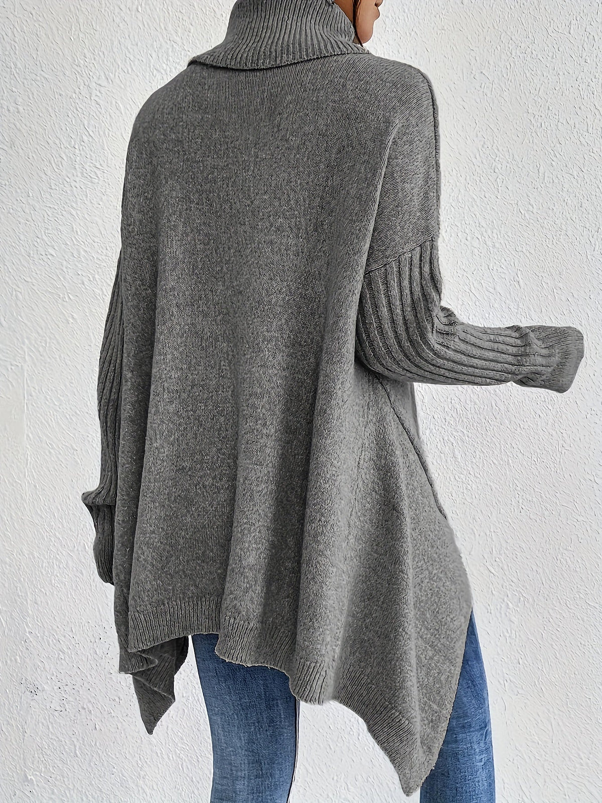 Mulher Camisola Tricot Gola Alta Assimétrica