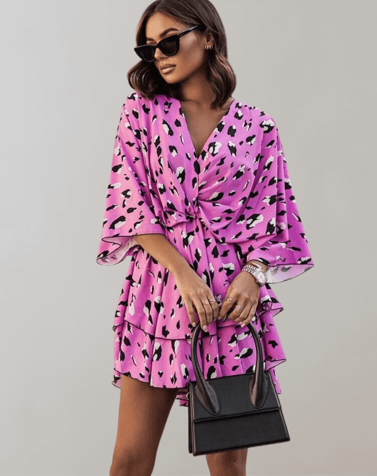 Anouk | Vestido Feminino Midi Decote V Manga Morcego
