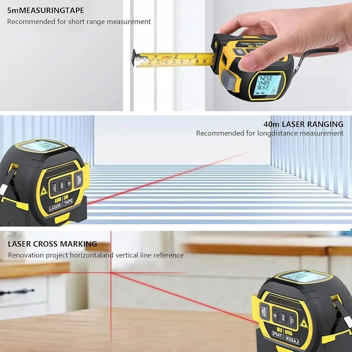 Trena Laser 3 em 1 | Medição Digital 40/60M Infravermelha | Odette