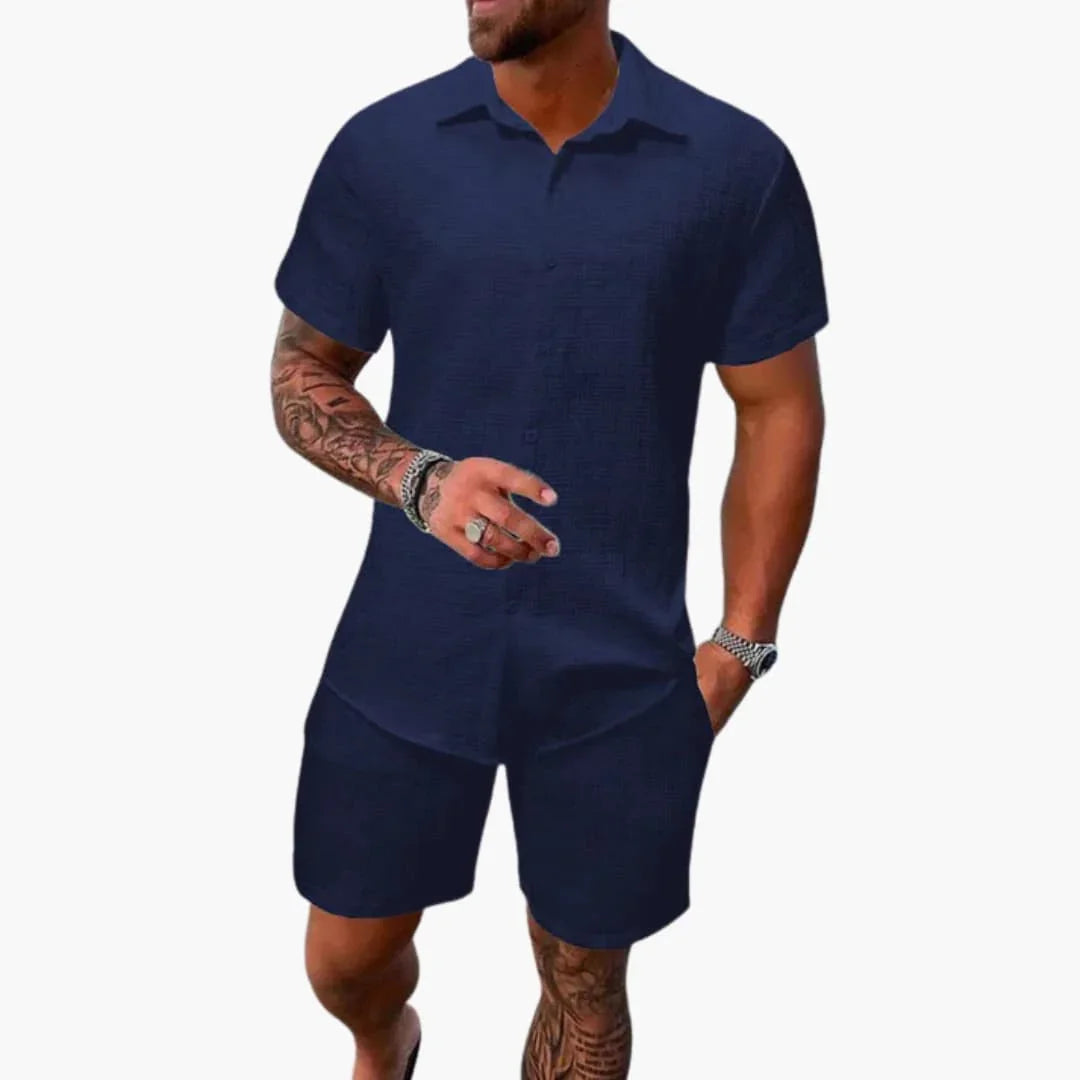 Ximena | Conjunto Masculino 2 Peças Camisa e Calção Jacquard