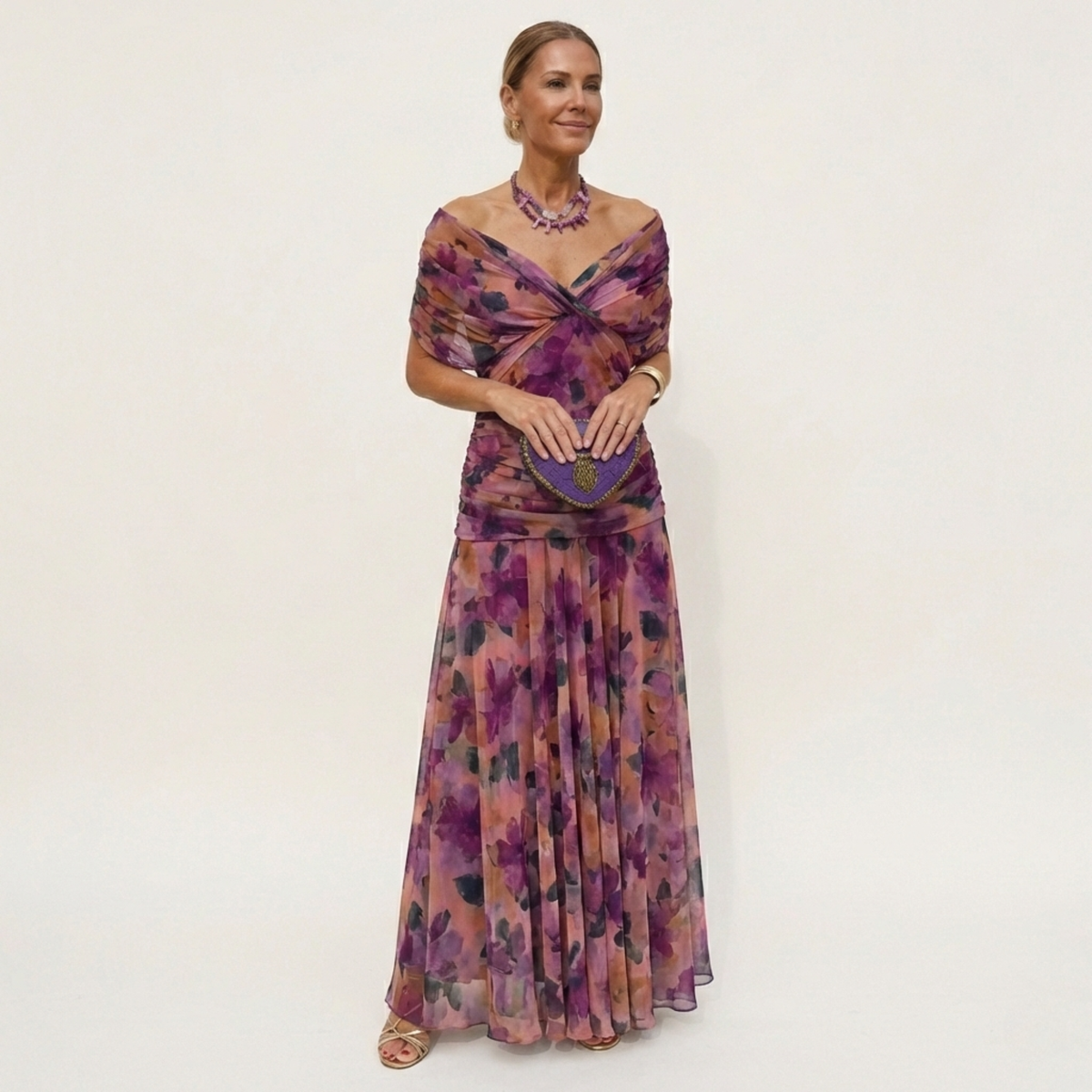 Vestido Comprido Mulher | Decote em V, Cintura Definida | Fluido