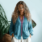 Kira | Camisa Feminina Manga Longa Boho Relaxada