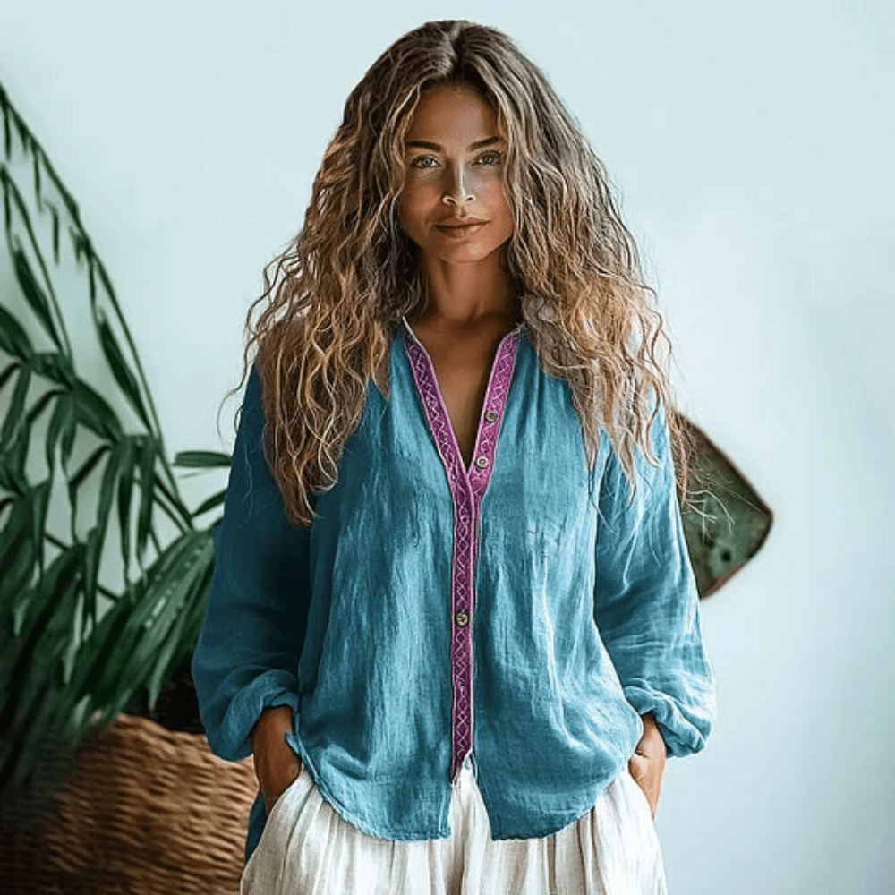 Kira | Camisa Feminina Manga Longa Boho Relaxada
