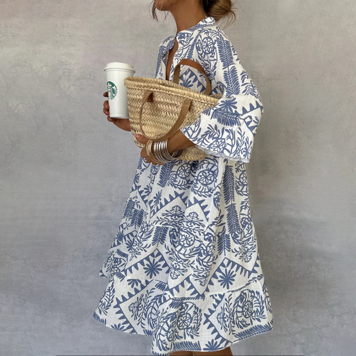 Vestido Longo Feminino Floral Decote em V Boho