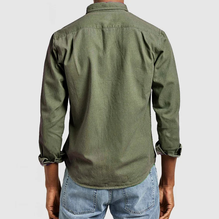Odette | Camisa Casual Masculina Manga Longa Gola com Lapela