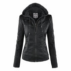 Jaqueta Feminina Biker com Capuz Removível Forro Térmico