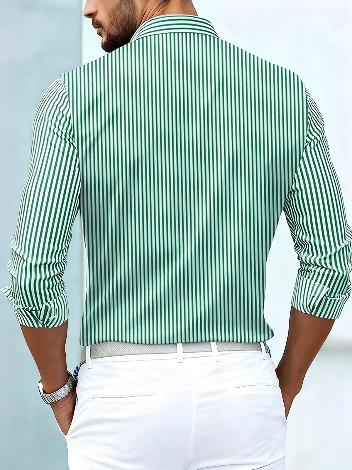 Camisa Masculina Listrada Manga Longa Vintage