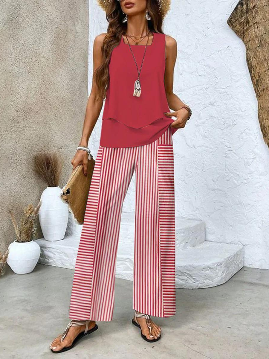 Conjunto feminino duas peças calça e top fluido em várias cores