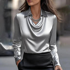 Kestrel | Blusa Cetim Feminina Manga Longa Decote Cascata