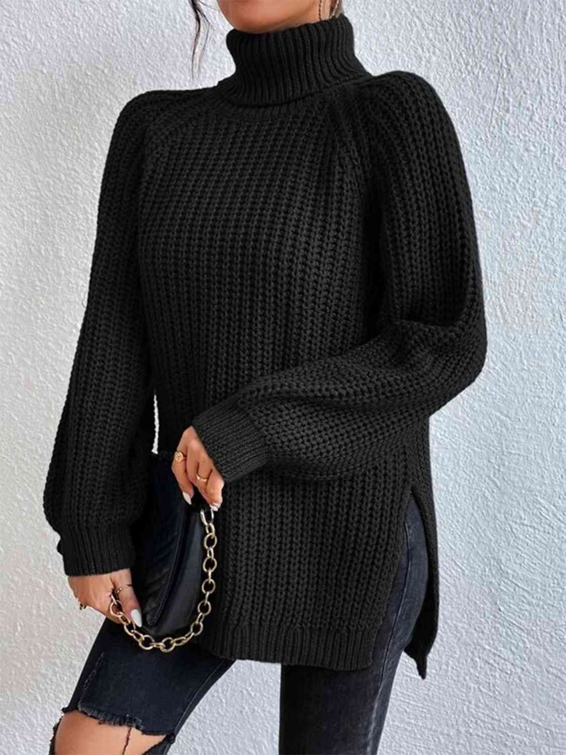 Perla | Camisola Feminina Gola Alta Canelada com Fenda Lateral