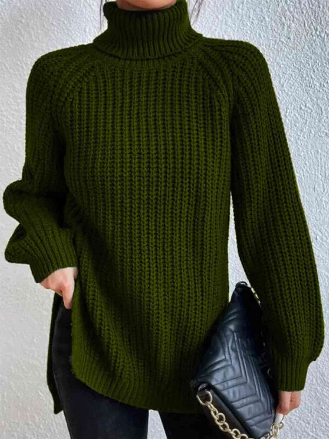 Perla | Camisola Feminina Gola Alta Canelada com Fenda Lateral