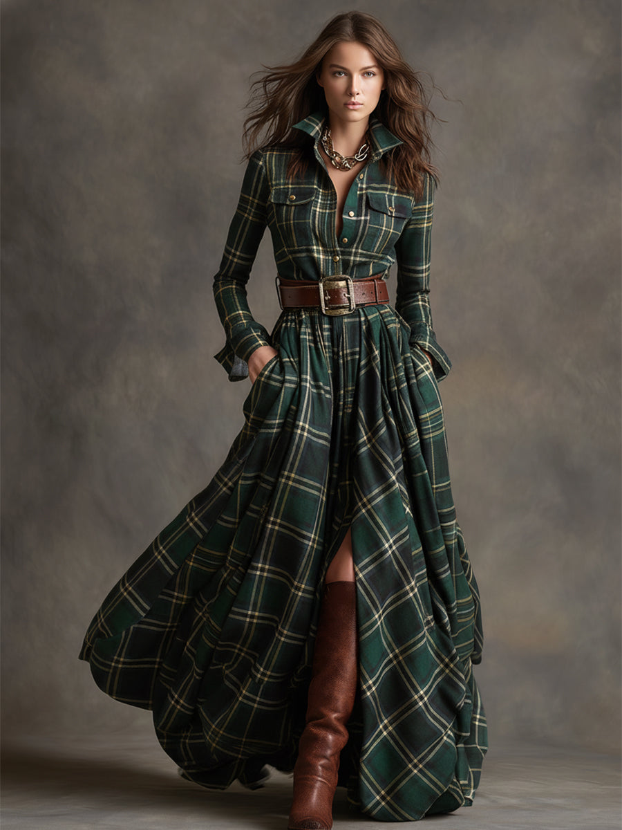 Faye | Vestido Camisa Xadrez Manga Longa