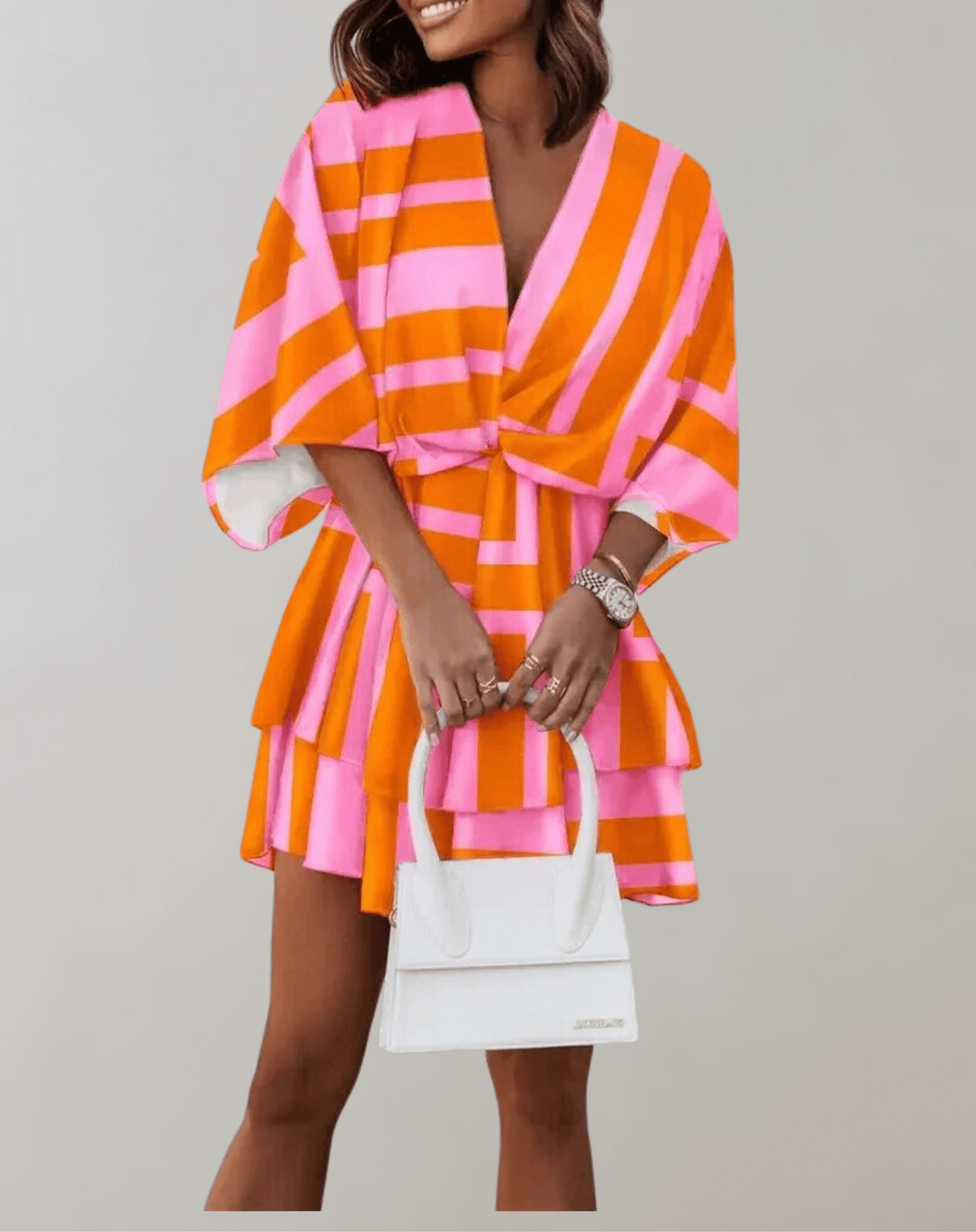 Anouk | Vestido Feminino Midi Decote V Manga Morcego