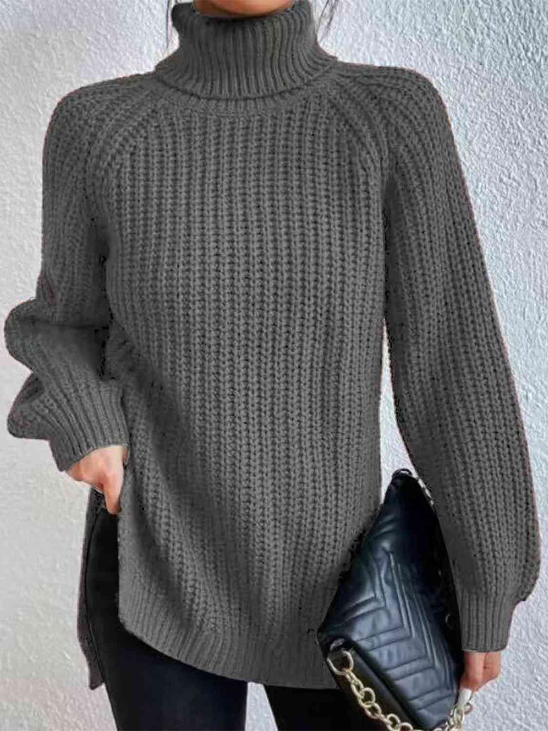 Perla | Camisola Feminina Gola Alta Canelada com Fenda Lateral