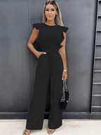 Mulher Jumpsuit Perna Larga Mangas Borboleta