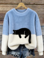 Wilhelmina | Camisola de Malha Color Block com Motivo de Gato