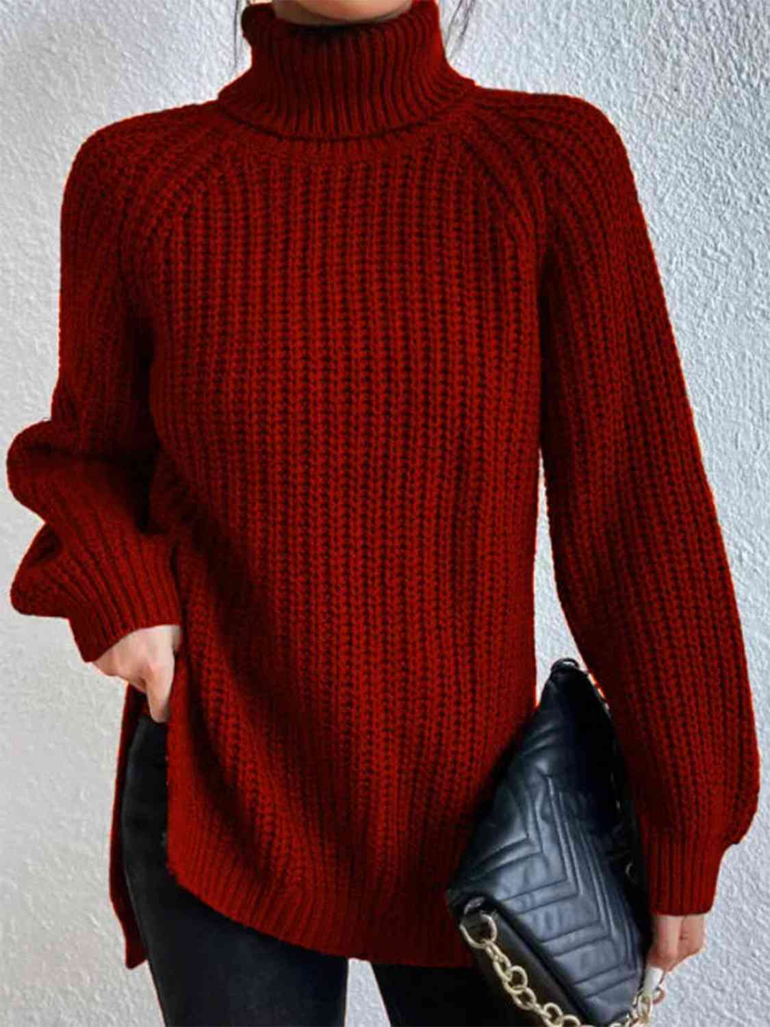 Perla | Camisola Feminina Gola Alta Canelada com Fenda Lateral