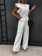 Mulher Jumpsuit Perna Larga Mangas Borboleta