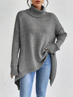 Mulher Camisola Tricot Gola Alta Assimétrica
