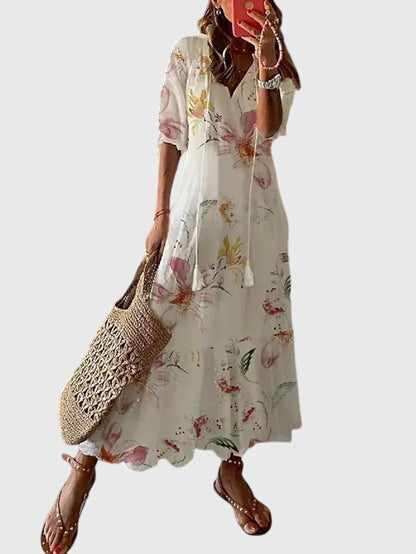 Vada | Vestido Feminino Boho Estampado Decote V Leve