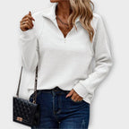 Dione | Camisola Canelada Feminina Quarter-Zip com Gola