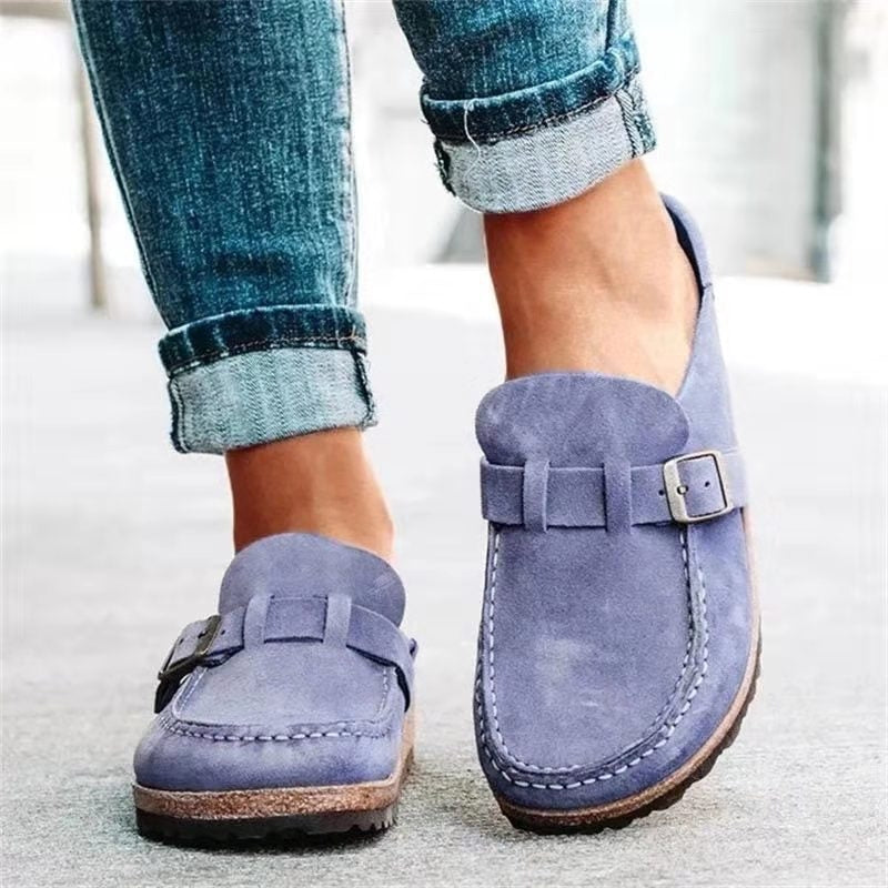 Cassia | Mulher Camurça Mules Ortopédicas Plataforma Fivela