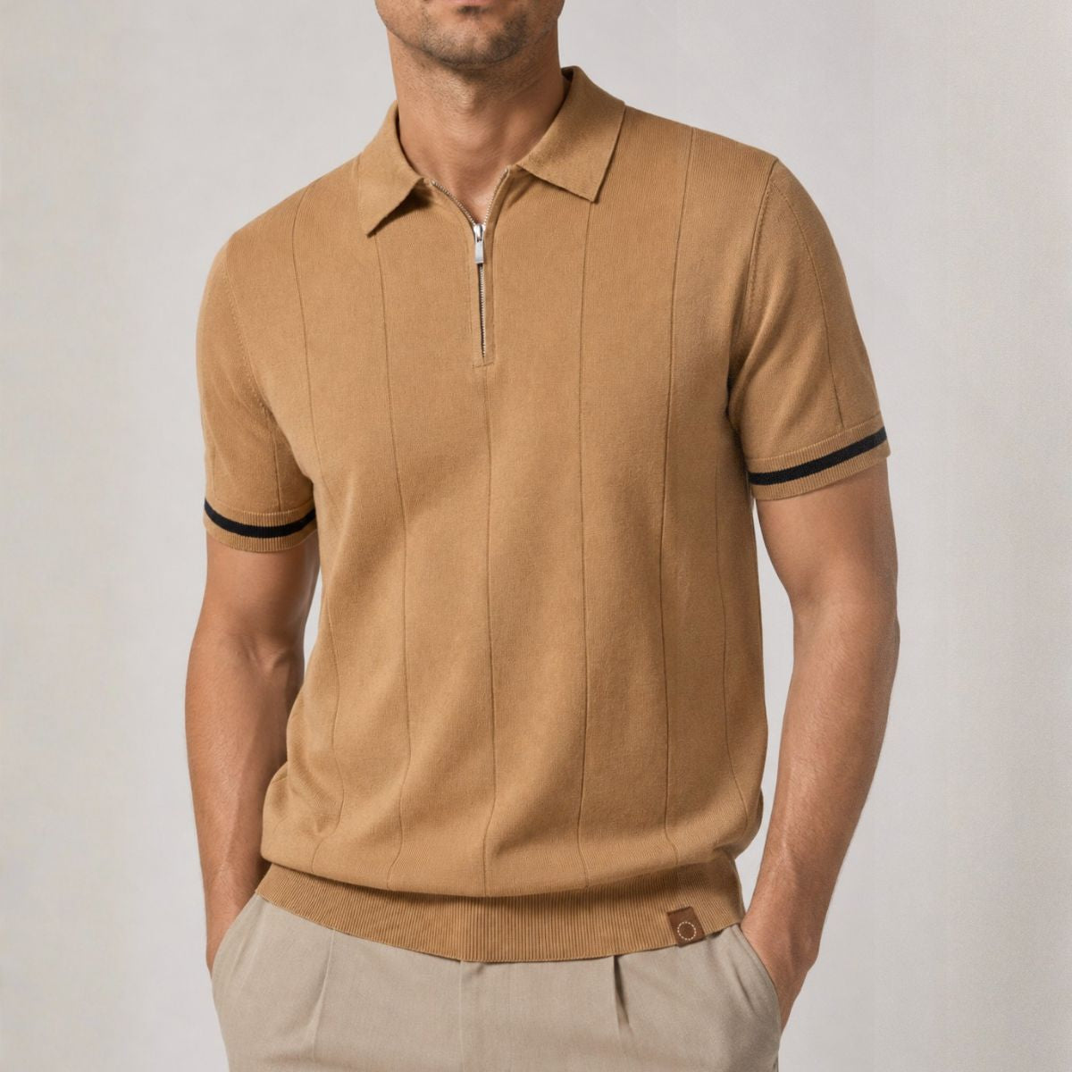 Romy | Homem Polo Malha Gola com Fecho Zip Regular Fit