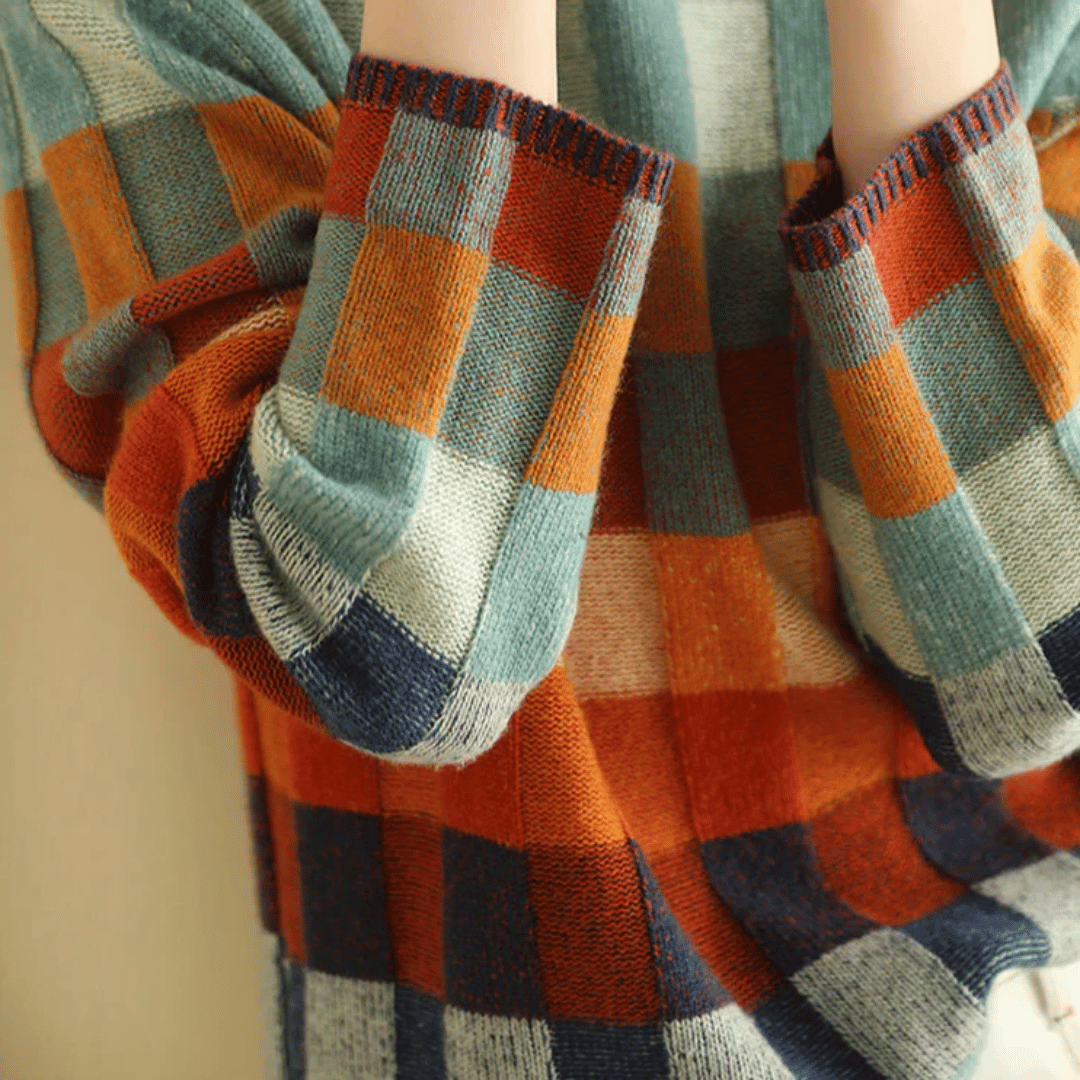 Mulher Camisola de Gola Alta Cashmere Patchwork