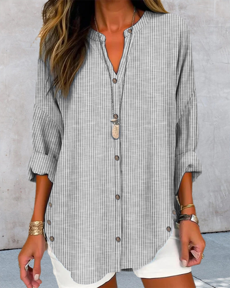 Bexcellent | Blusa Feminina Manga Longa Listrada Decote V