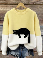 Wilhelmina | Camisola de Malha Color Block com Motivo de Gato