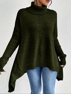 Mulher Camisola Tricot Gola Alta Assimétrica