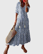 Vada | Vestido Feminino Boho Estampado Decote V Leve