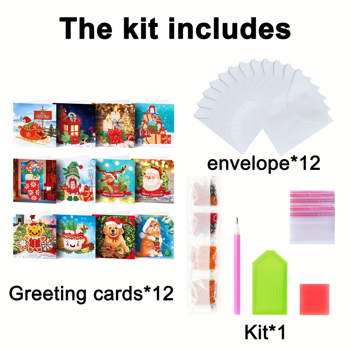 Embla | Kit 12 Cartões de Felicitações Diamond Painting Natal Ano Novo