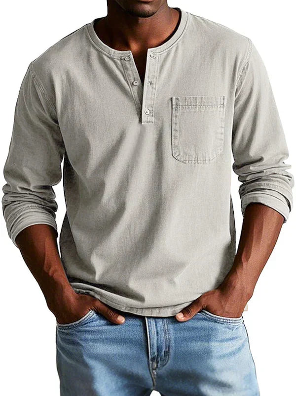 Homem Camisa Henley Manga Longa Relaxada
