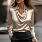 Kestrel | Blusa Cetim Feminina Manga Longa Decote Cascata
