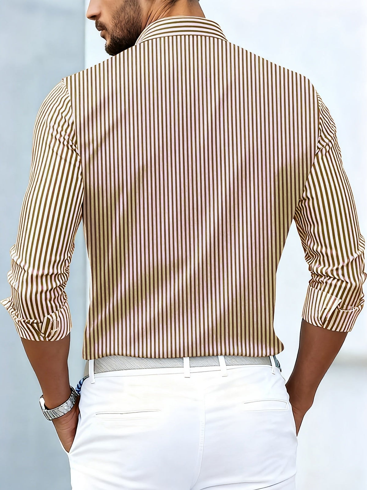 Camisa Masculina Listrada Manga Longa Vintage