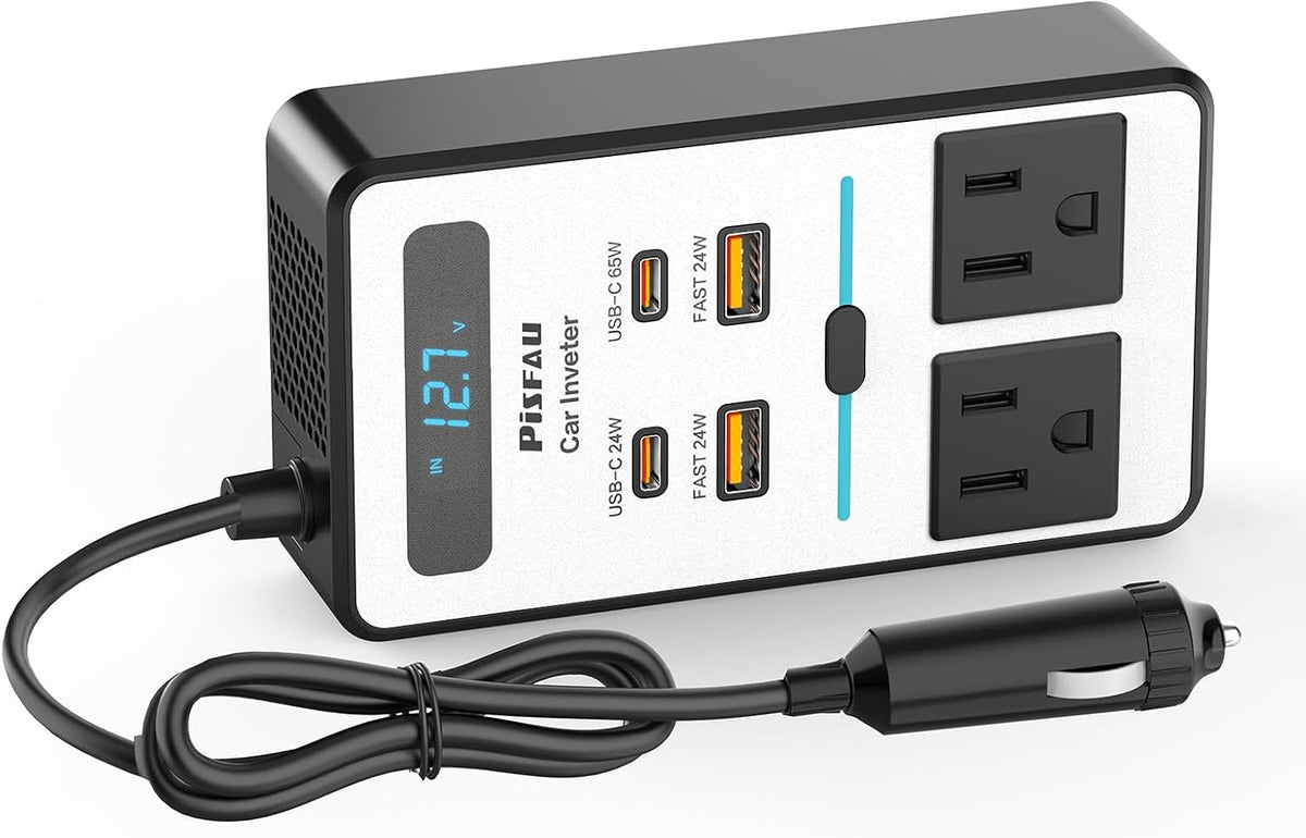Indra | Inversor de Carro 200W | DC 12V para 220V AC | USB-C e Carregamento Rápido