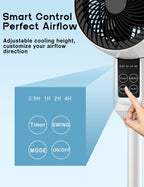 Nina | Ventilador de Coluna | Oscilação 3D, 3 Modos, Silencioso 26dB | Altura Ajustável