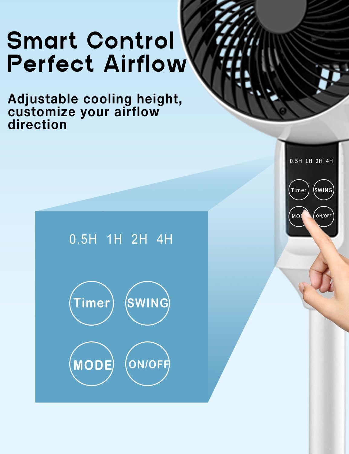 Nina | Ventilador de Coluna | Oscilação 3D, 3 Modos, Silencioso 26dB | Altura Ajustável