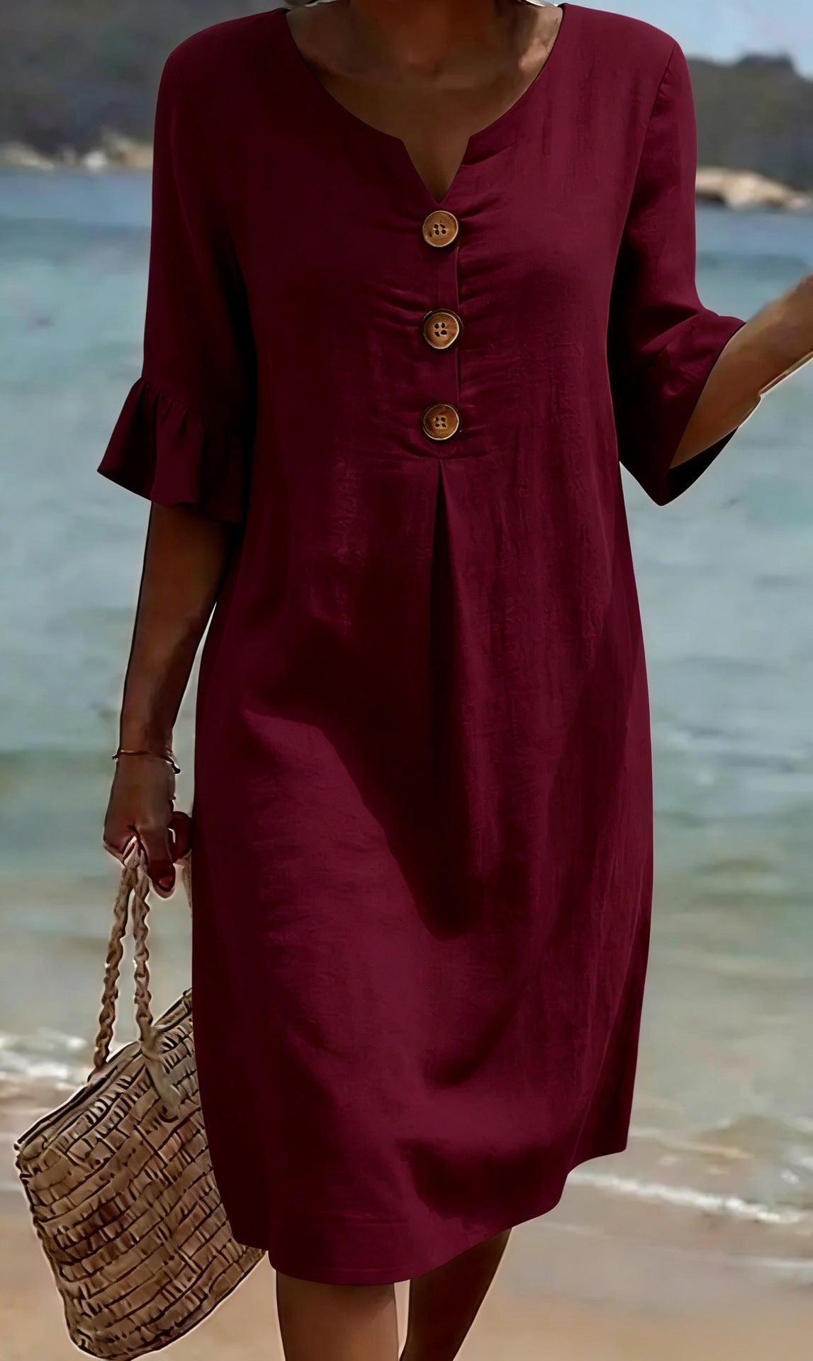 Vestido de Algodão e Linho para Mulher | Solto com Botões, Verão